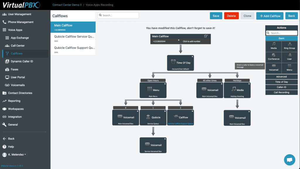 Contact Center call flow example