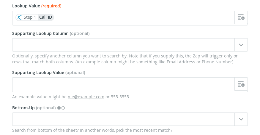 Zapier Tutorial - Voicemail Received to Google Sheets - Select Lookup Value Zapier Tutorial - Voicemail Received to Google Sheets - Select Lookup Value
