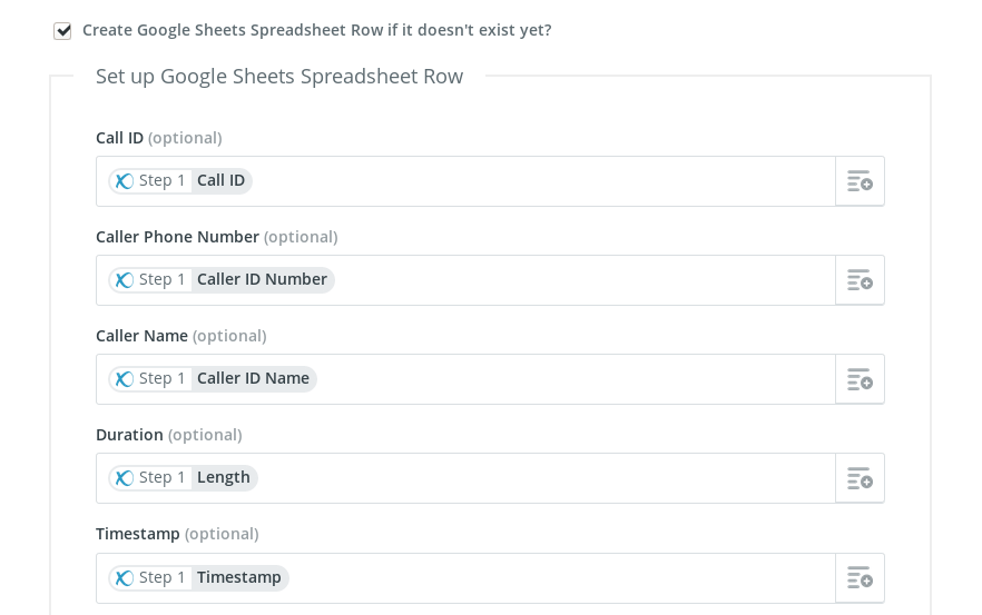 Zapier Tutorial - Voicemail Received to Google Sheets - Mapping of Variables Zapier Tutorial - Voicemail Received to Google Sheets - Mapping of Variables